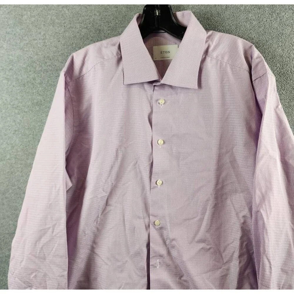 Eton Signature Dobby Contemporary-Fit Dress Shirt Men 17.5 Purple Button Closure